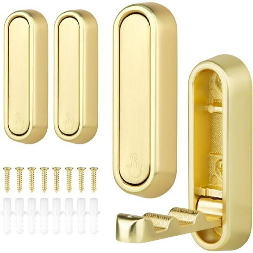 Gold Wall Hooks Foldable Heavy Duty Coat Towel Bag Backpack Hangers Set of 4 Pc